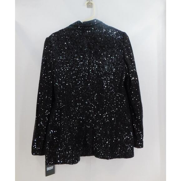DKNY Women's Black Sequined Shaul-Collar Open Front Jacket New Size 8 - Picture 10 of 14